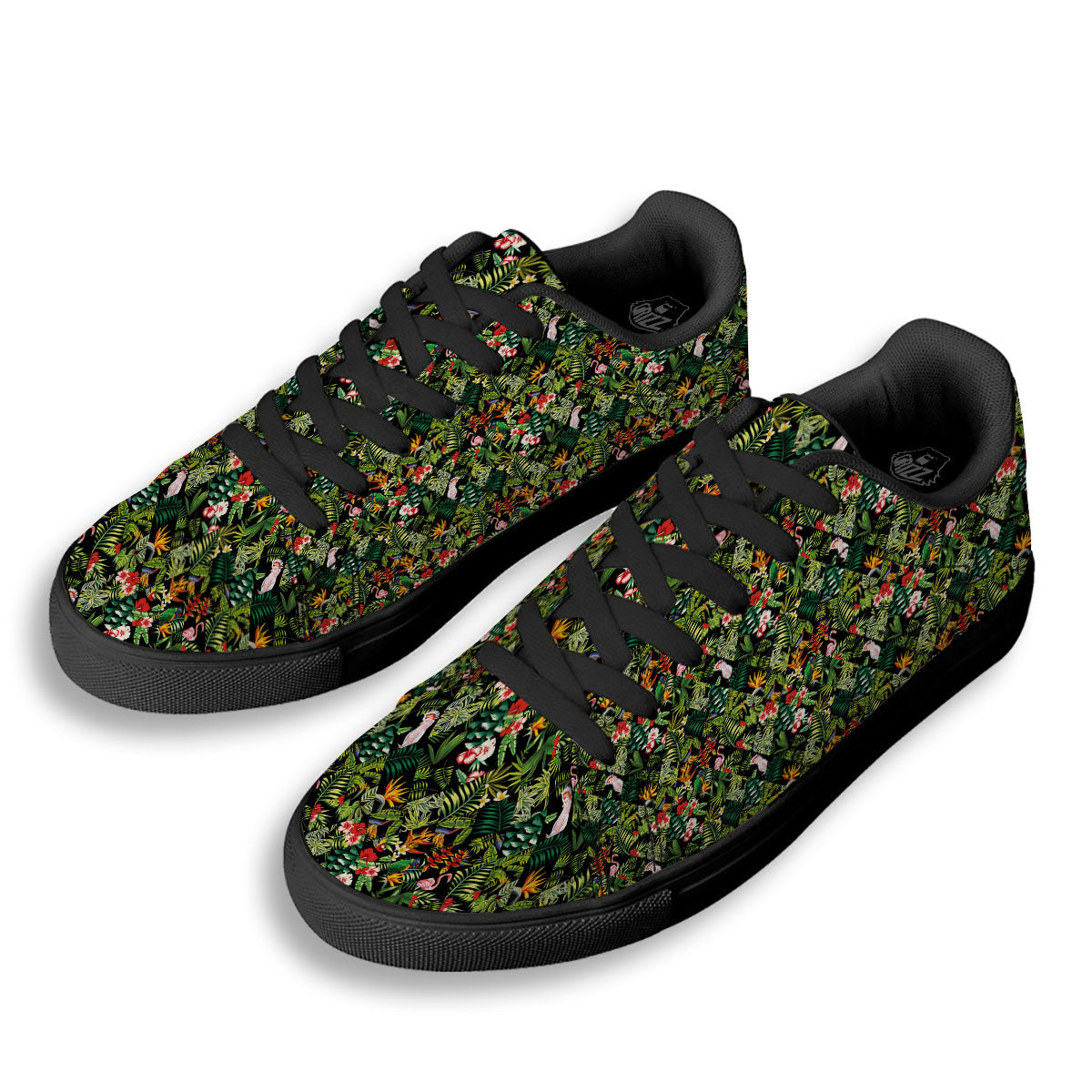 Patchwork Exotic Print Pattern Black Low Top Sneakers-grizzshop