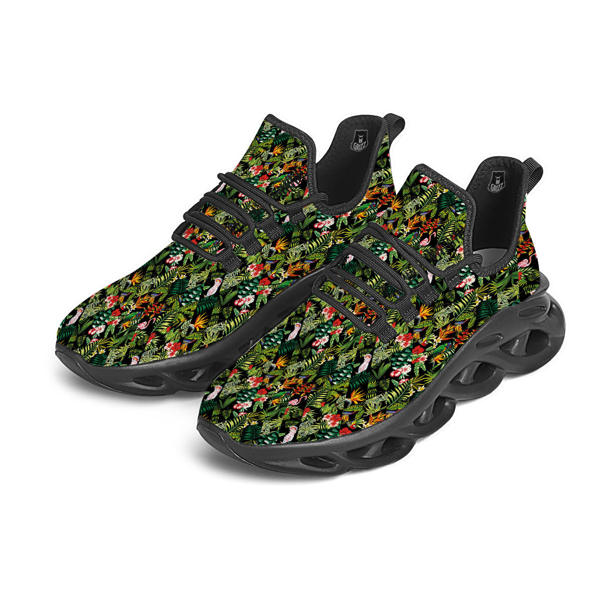 Patchwork Exotic Print Pattern Black Running Shoes-grizzshop