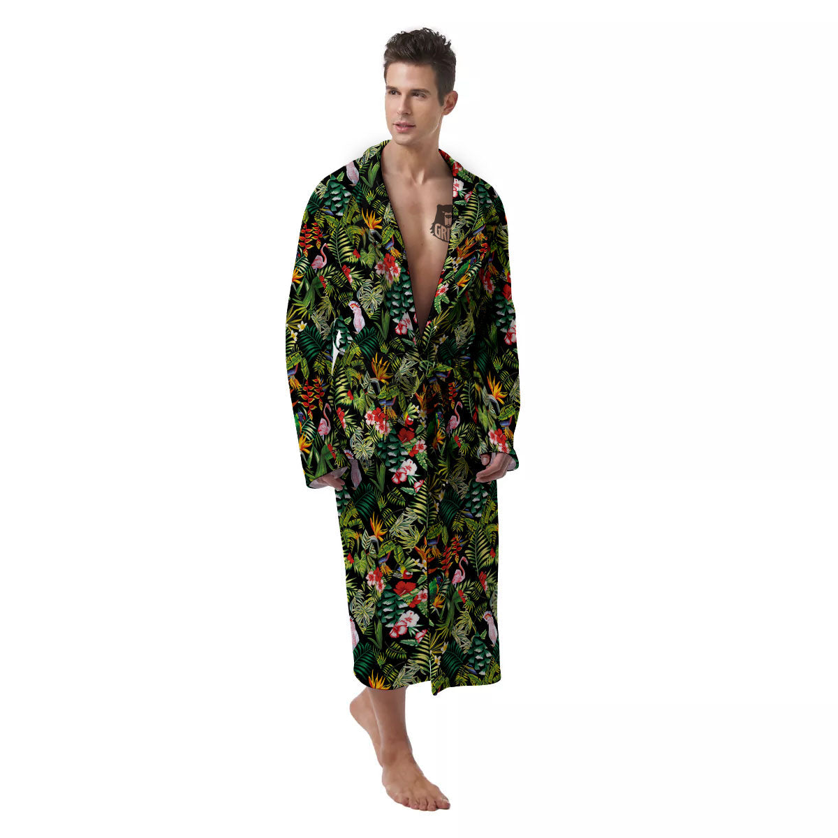 Patchwork Exotic Print Pattern Men's Robe-grizzshop
