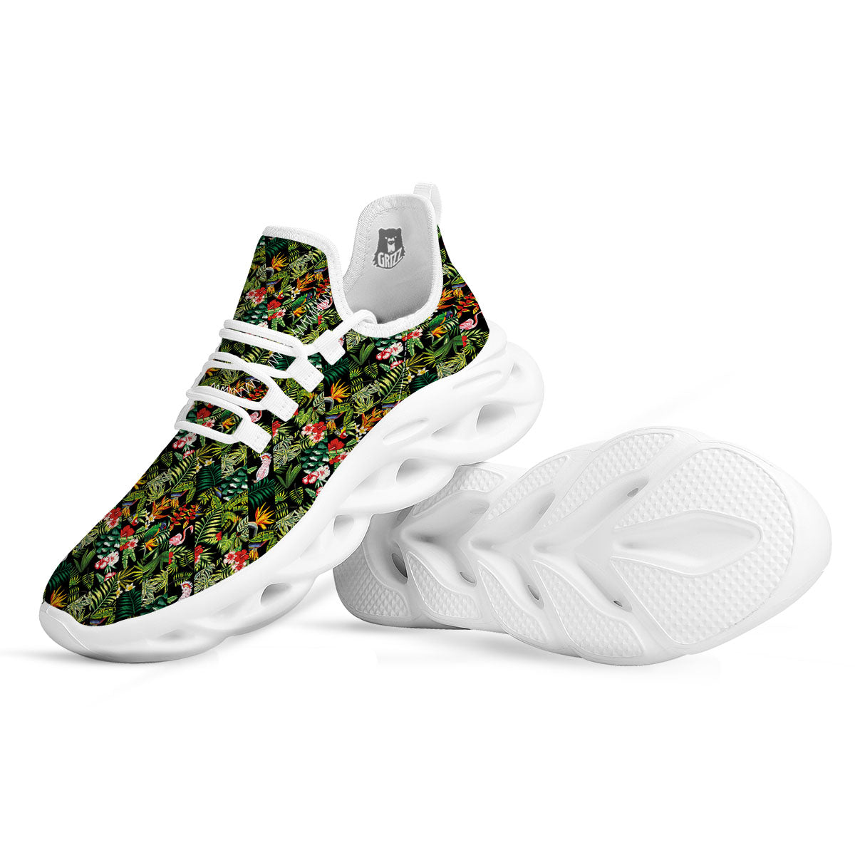Patchwork Exotic Print Pattern White Running Shoes-grizzshop