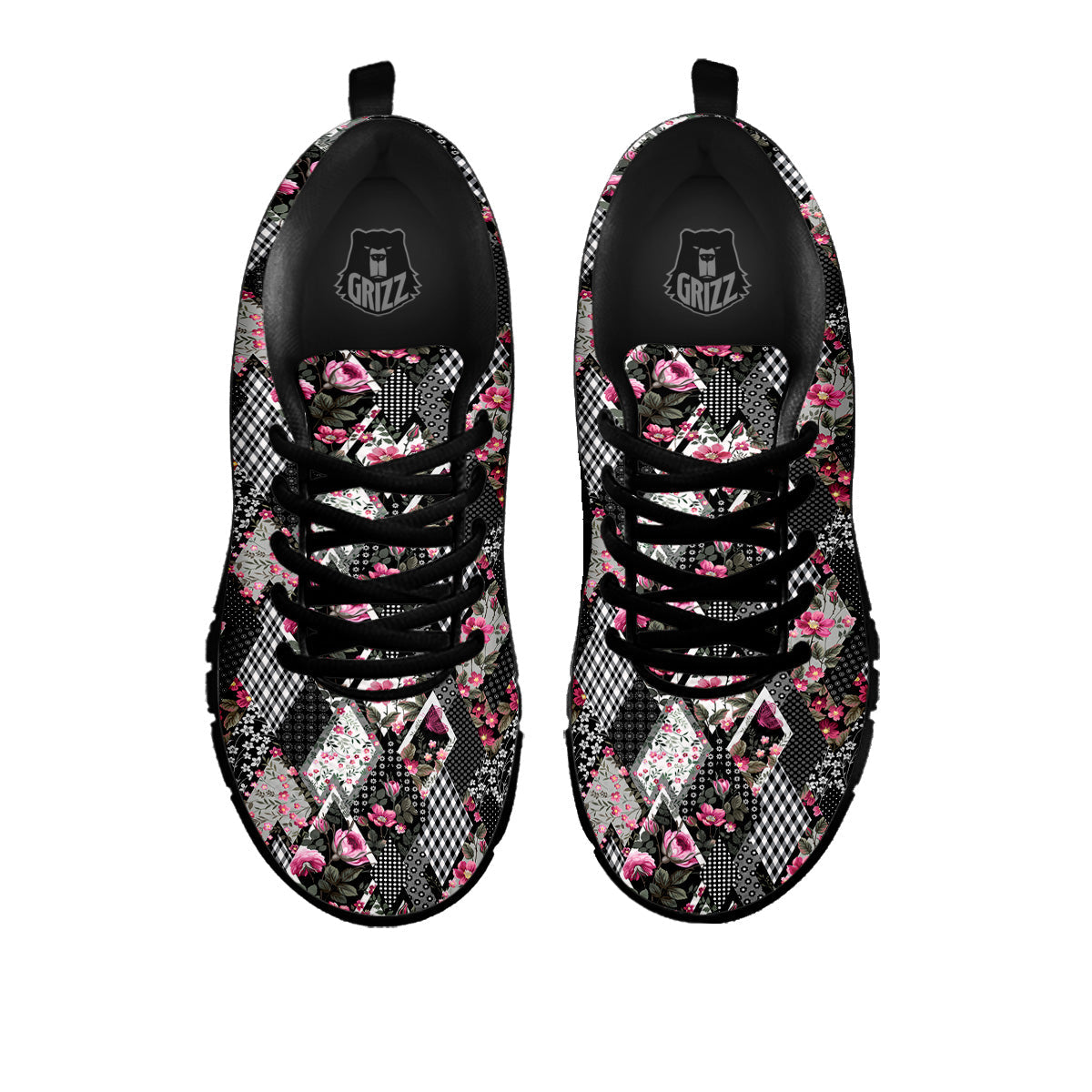 Patchwork Floral Black Pink Print Pattern Black Sneaker-grizzshop