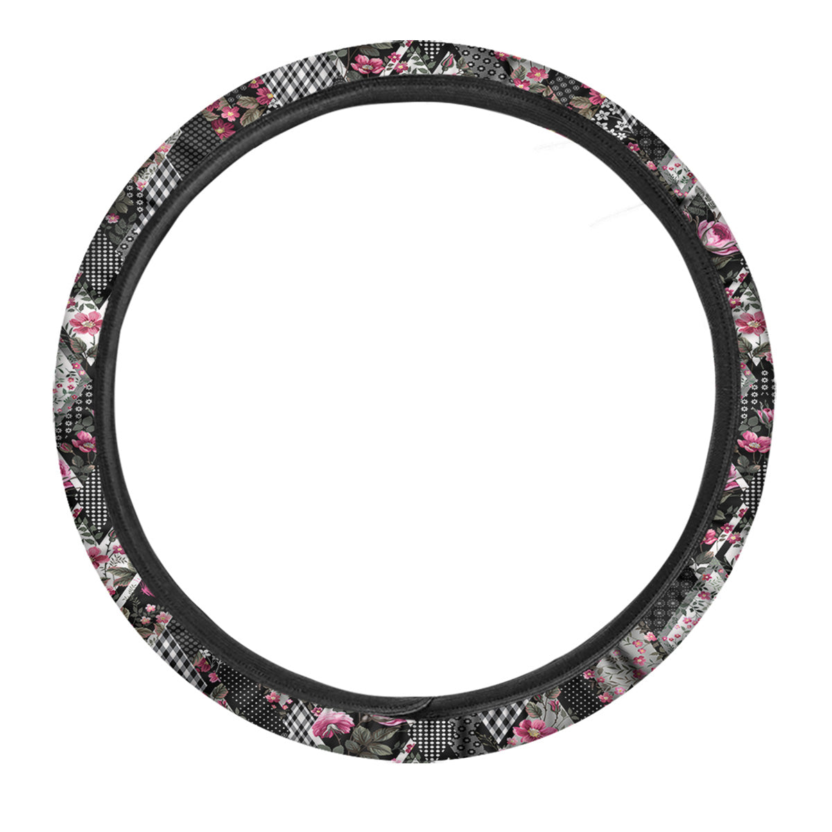 Patchwork Floral Black Pink Print Pattern Car Steering Wheel Cover-grizzshop