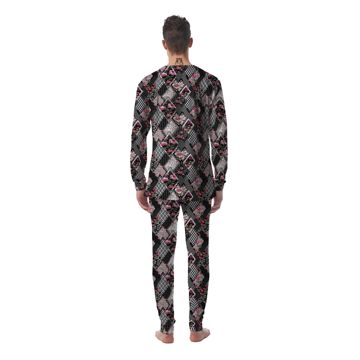 Patchwork Floral Black Pink Print Pattern Men's Pajamas-grizzshop