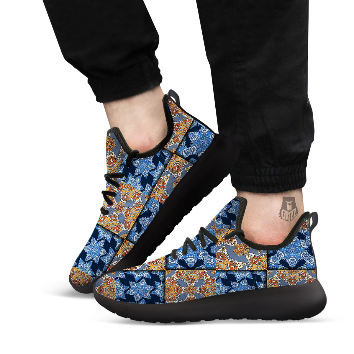 Patchwork Floral Vintage Print Pattern Black Athletic Shoes-grizzshop