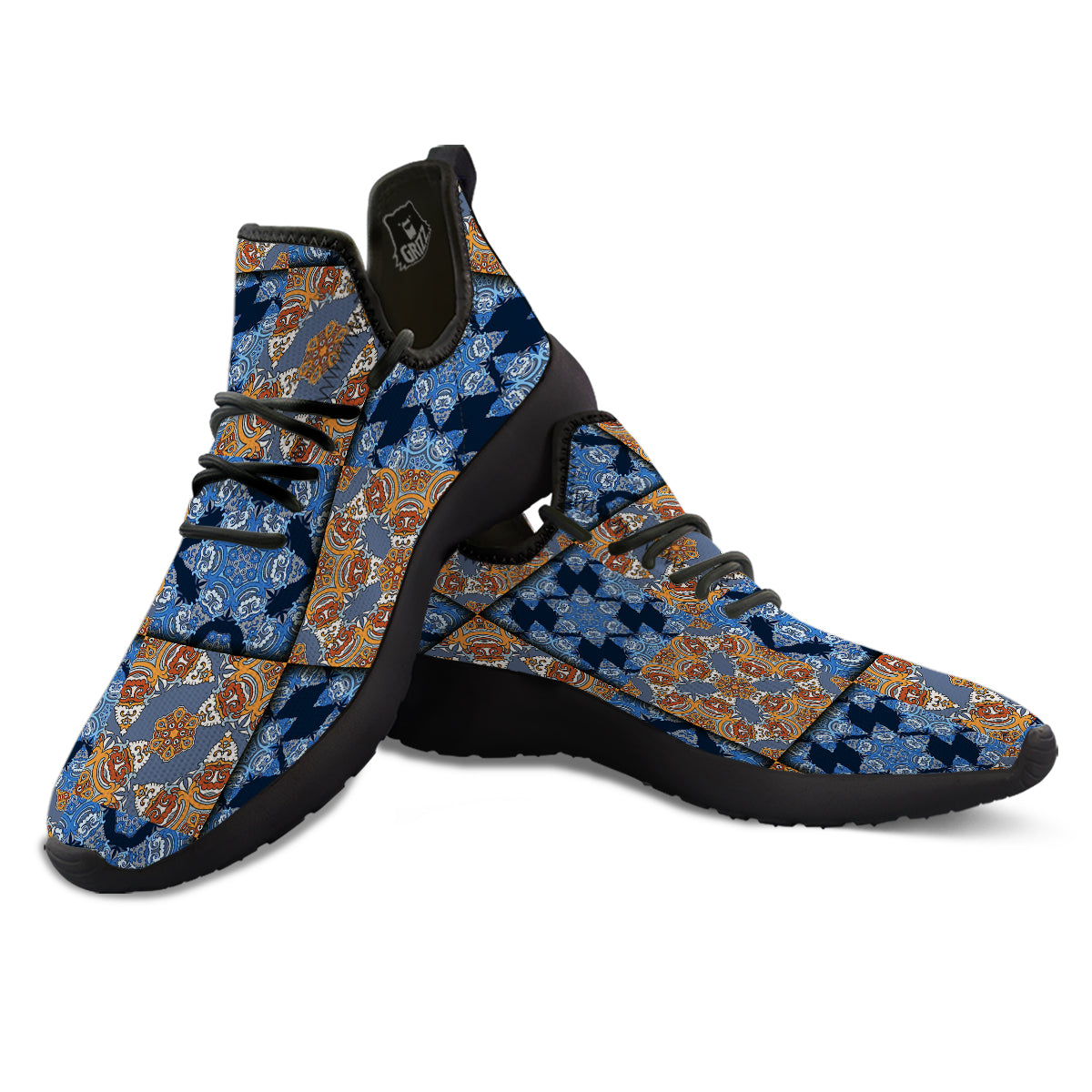 Patchwork Floral Vintage Print Pattern Black Athletic Shoes-grizzshop