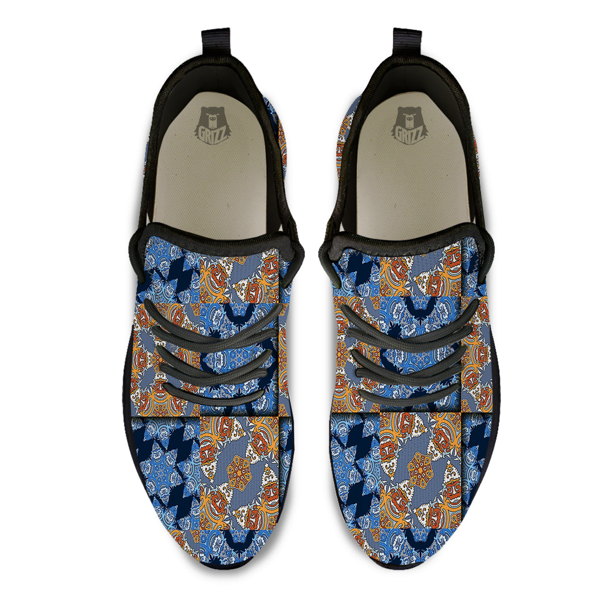 Patchwork Floral Vintage Print Pattern Black Athletic Shoes-grizzshop