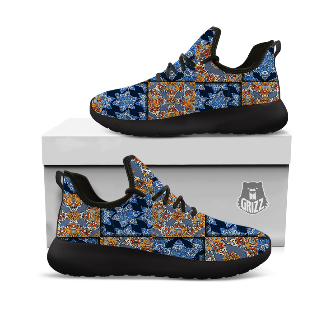 Patchwork Floral Vintage Print Pattern Black Athletic Shoes-grizzshop