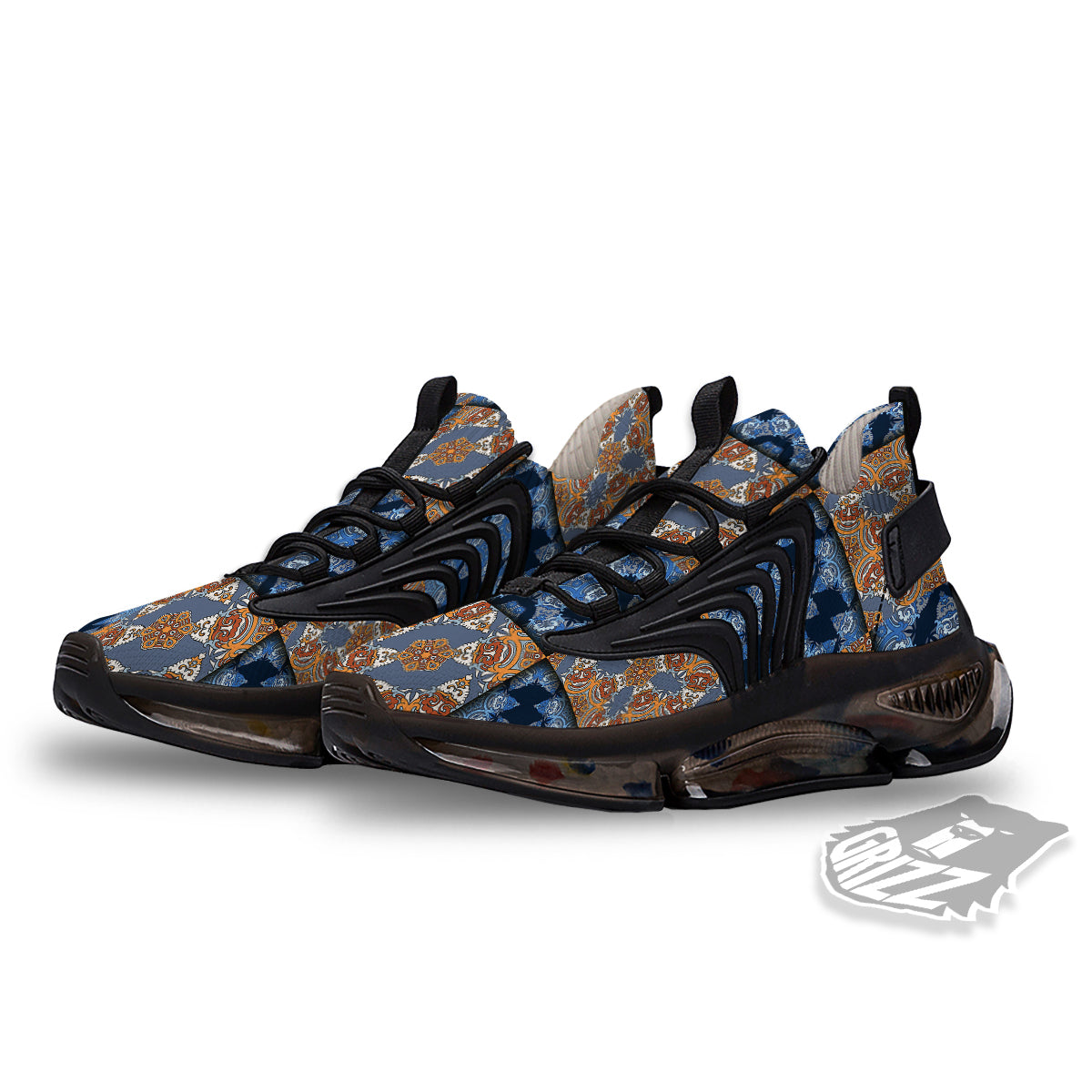 Patchwork Floral Vintage Print Pattern Black Gym Shoes-grizzshop