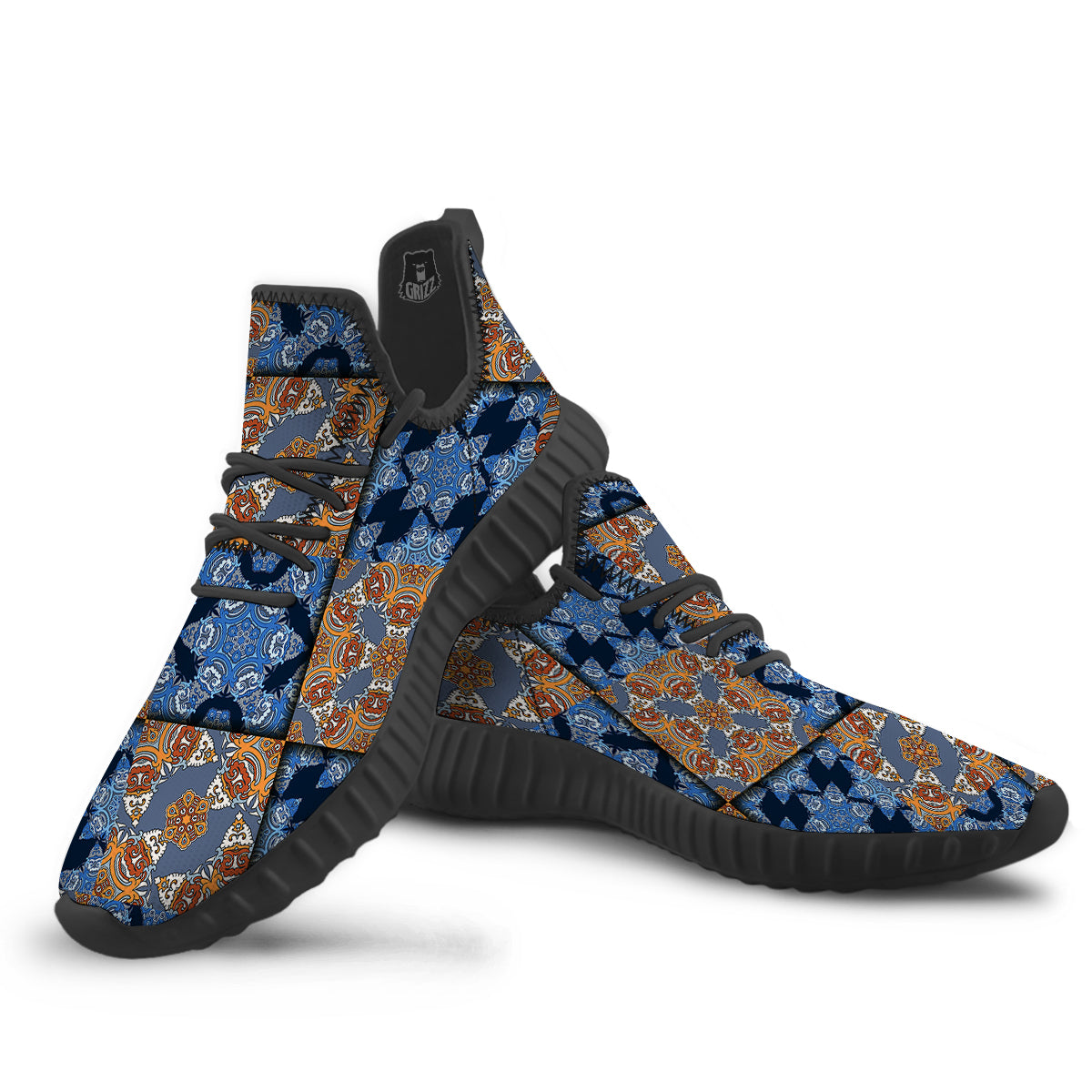 Patchwork Floral Vintage Print Pattern Black Walking Shoes-grizzshop
