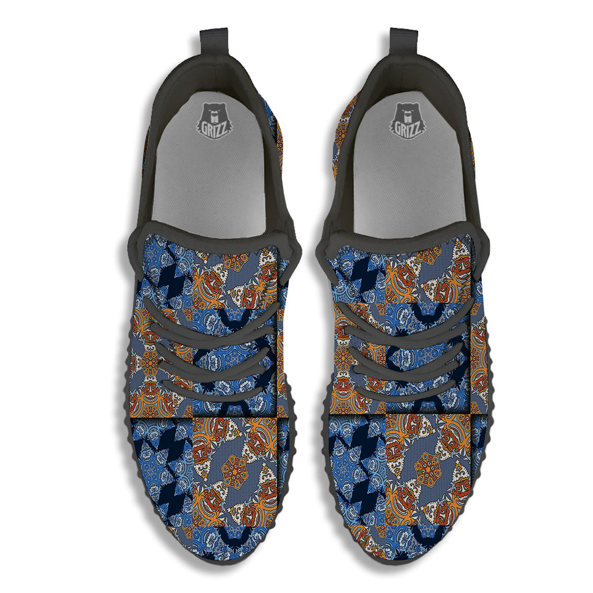 Patchwork Floral Vintage Print Pattern Black Walking Shoes-grizzshop