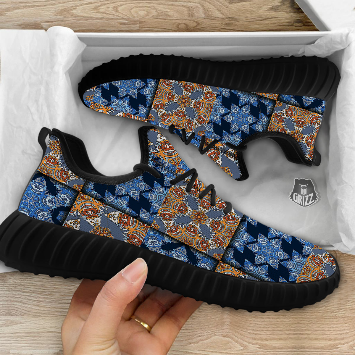 Patchwork Floral Vintage Print Pattern Black Walking Shoes-grizzshop