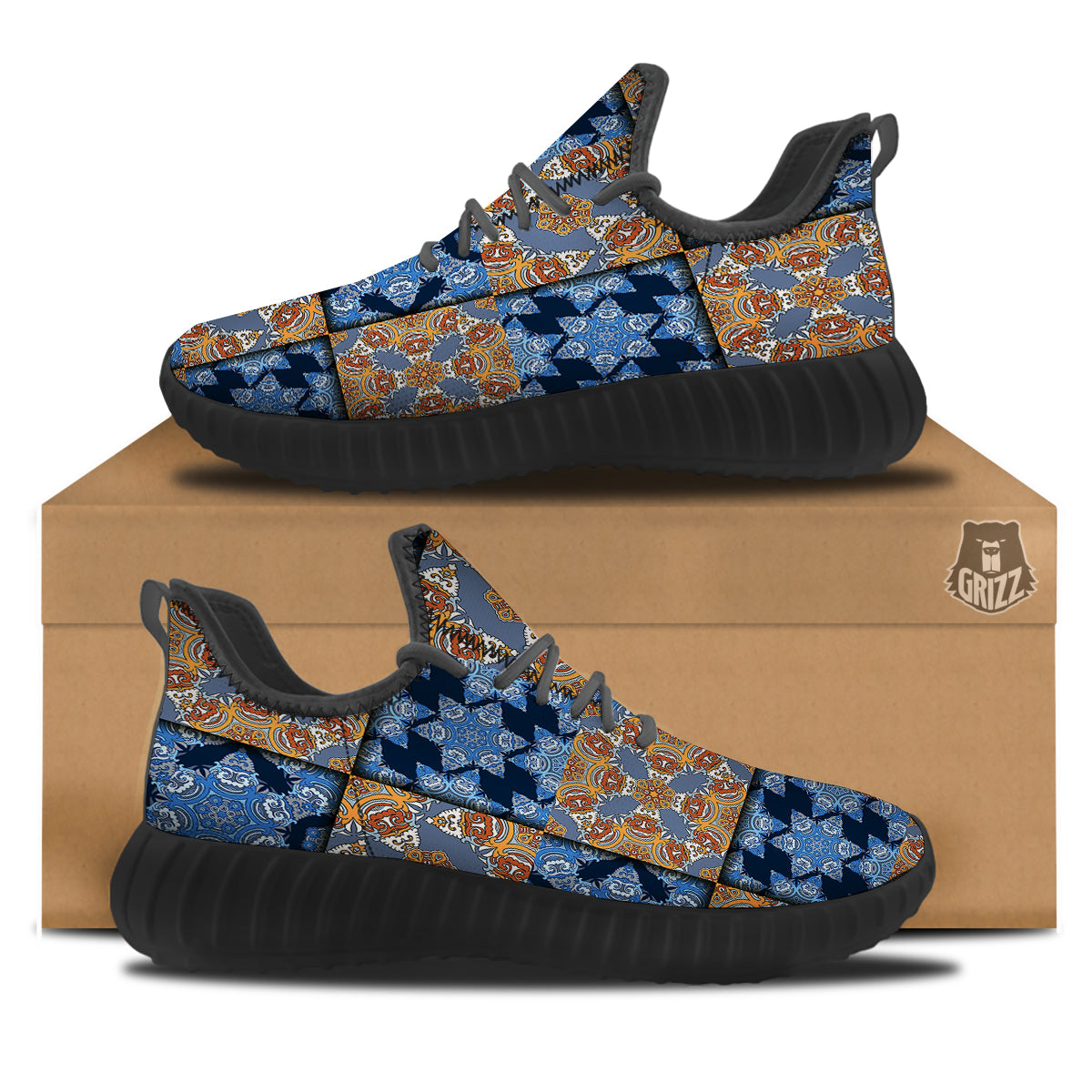 Patchwork Floral Vintage Print Pattern Black Walking Shoes-grizzshop