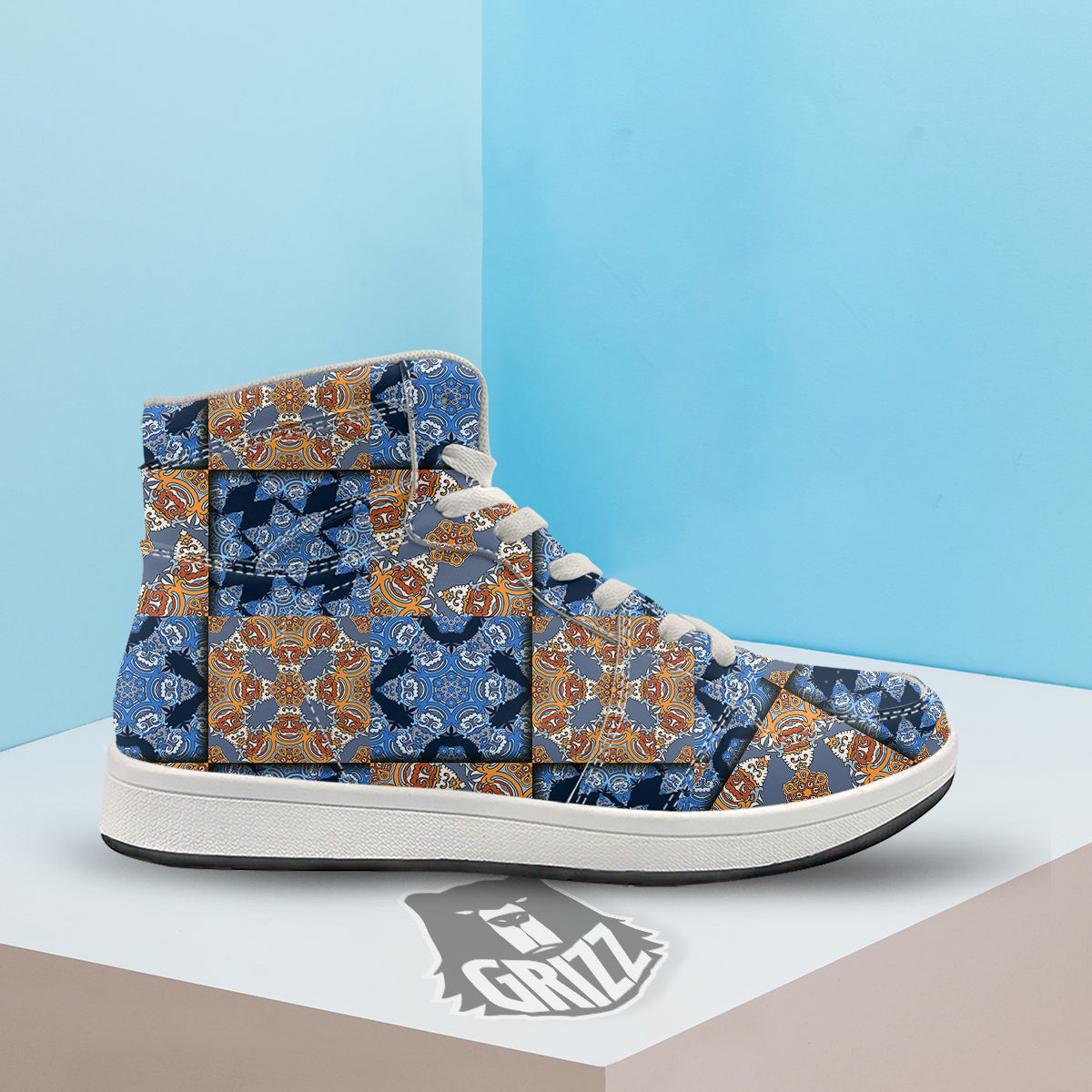 Patchwork Floral Vintage Print Pattern High Top Sneakers-grizzshop