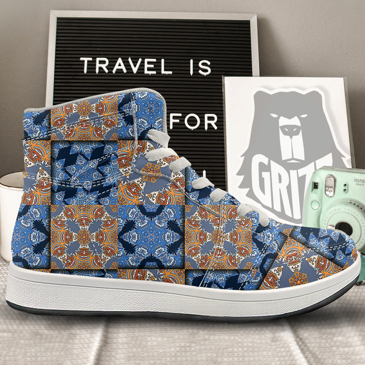 Patchwork Floral Vintage Print Pattern High Top Sneakers-grizzshop