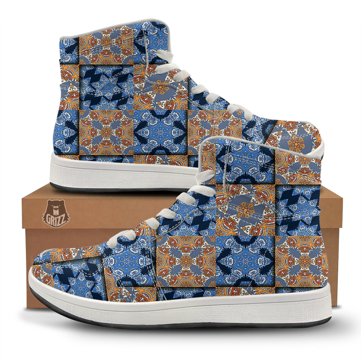 Patchwork Floral Vintage Print Pattern High Top Sneakers-grizzshop