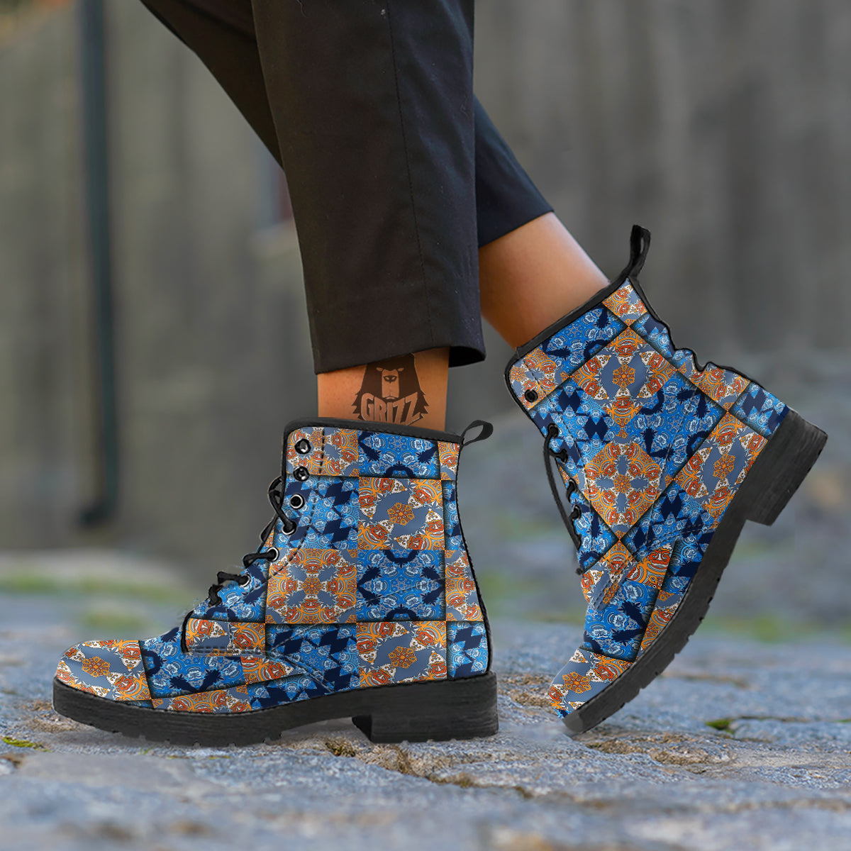 Patchwork Floral Vintage Print Pattern Leather Boots-grizzshop