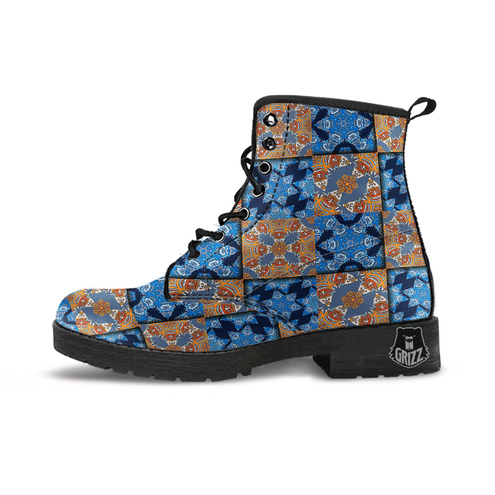 Patchwork Floral Vintage Print Pattern Leather Boots-grizzshop