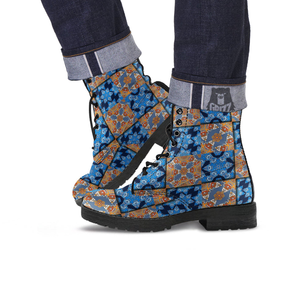 Patchwork Floral Vintage Print Pattern Leather Boots-grizzshop