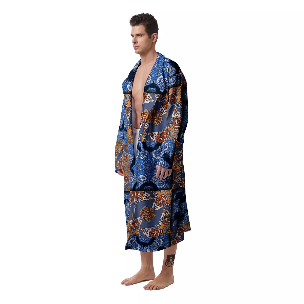 Patchwork Floral Vintage Print Pattern Men's Robe-grizzshop