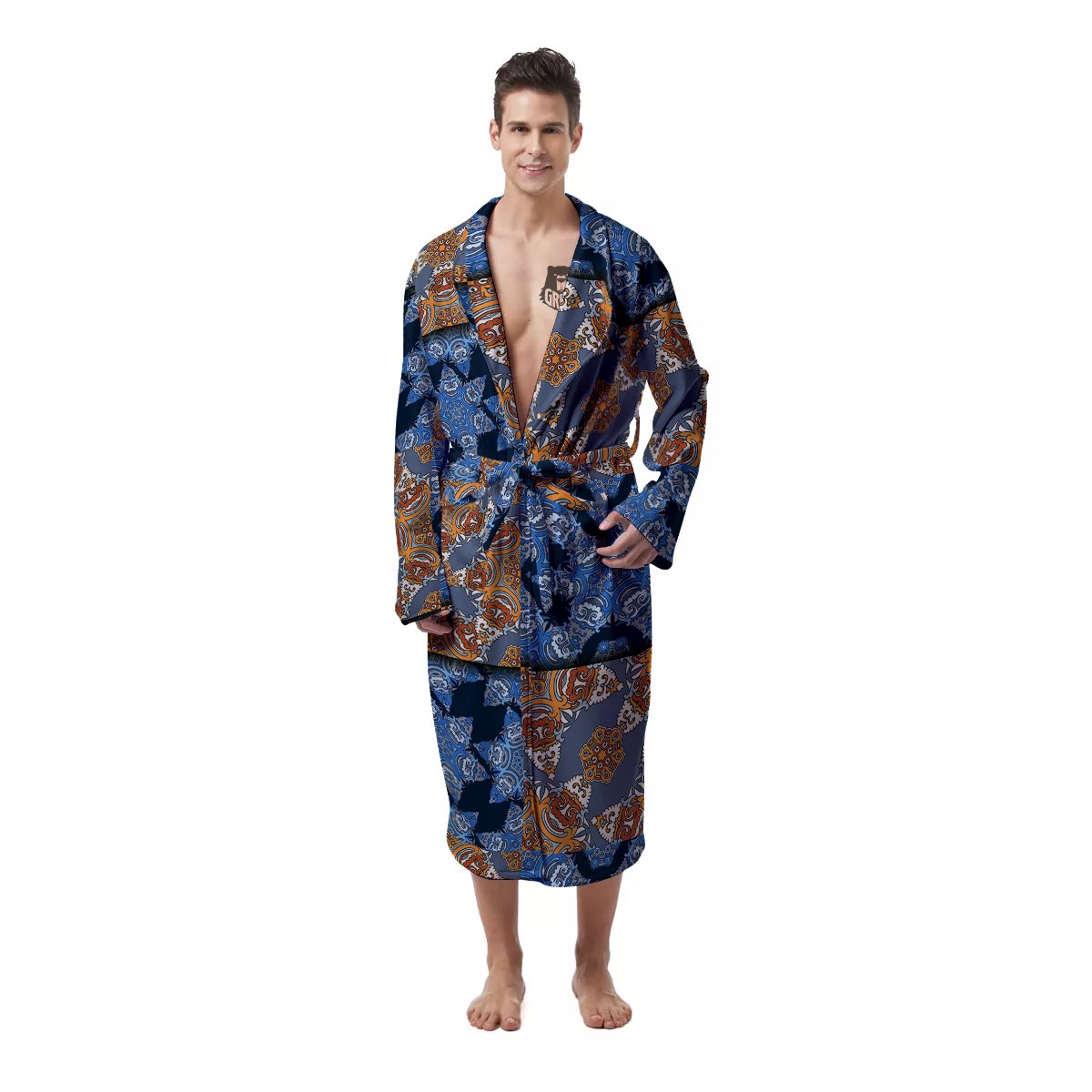 Patchwork Floral Vintage Print Pattern Men's Robe-grizzshop