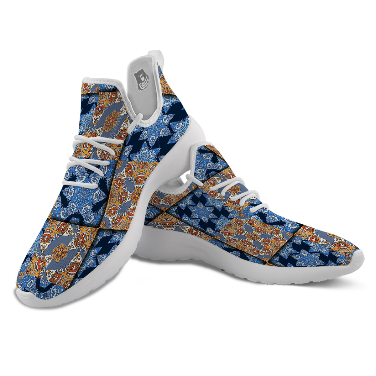 Patchwork Floral Vintage Print Pattern White Athletic Shoes-grizzshop