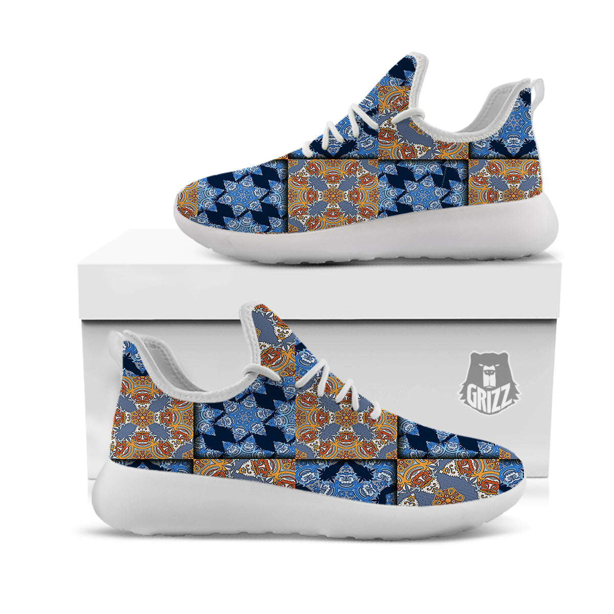 Patchwork Floral Vintage Print Pattern White Athletic Shoes-grizzshop