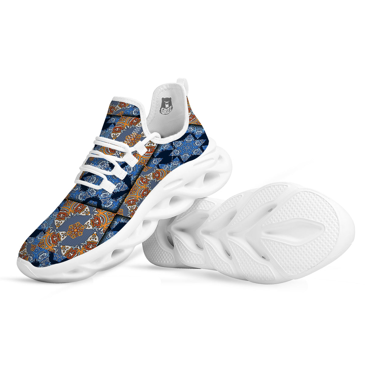 Patchwork Floral Vintage Print Pattern White Running Shoes-grizzshop