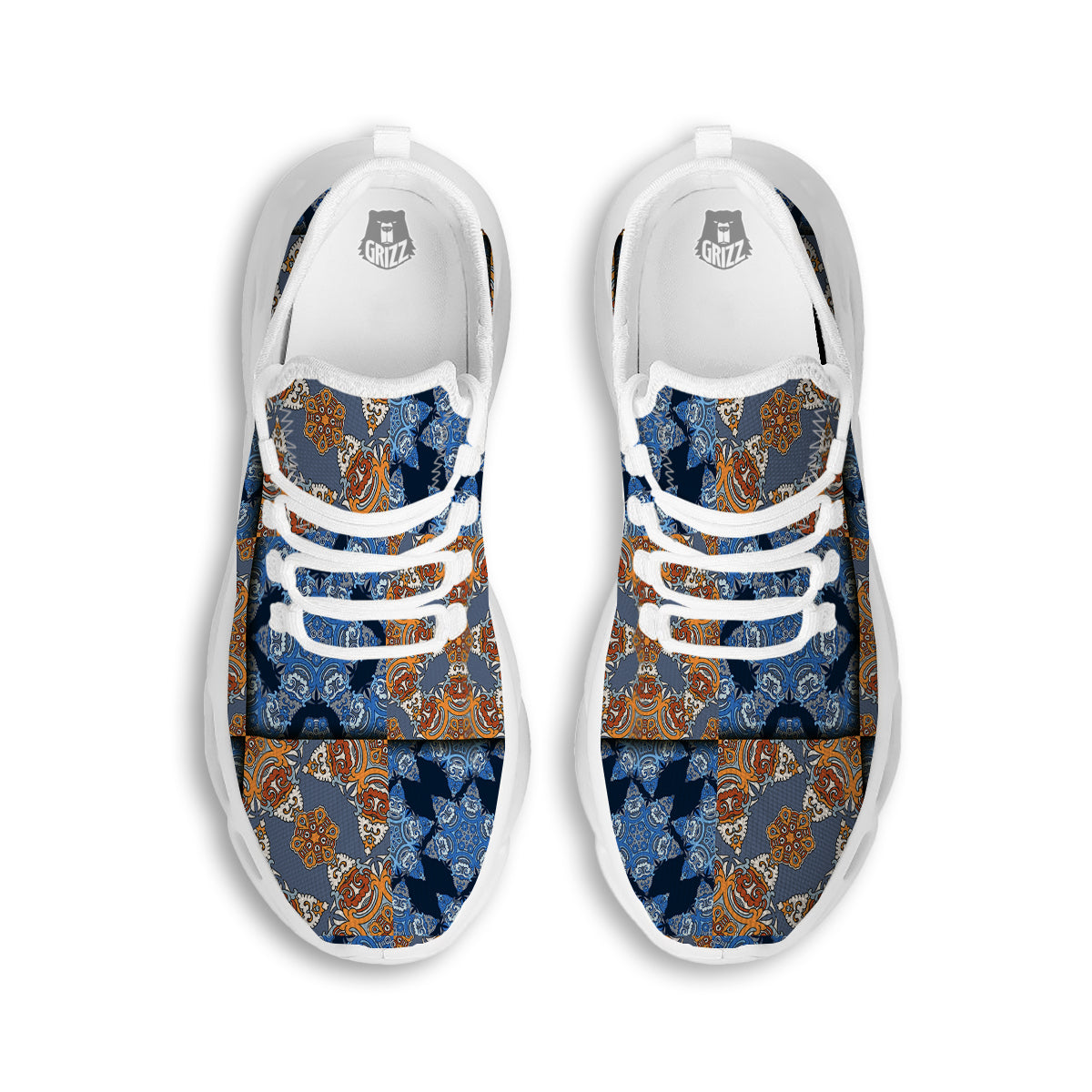 Patchwork Floral Vintage Print Pattern White Running Shoes-grizzshop