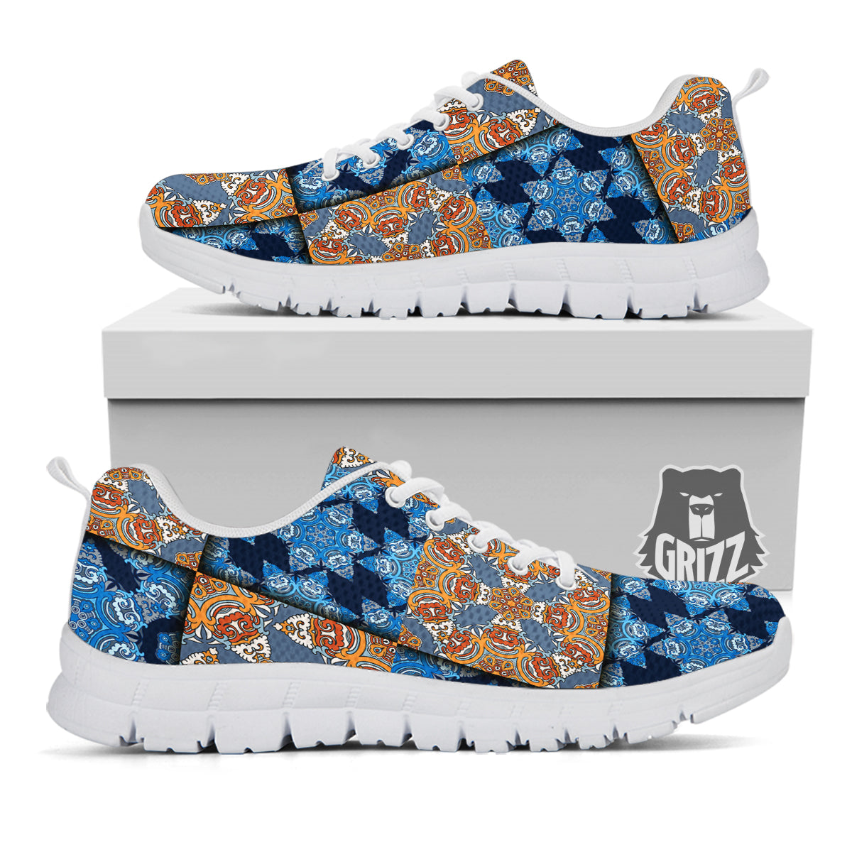 Patchwork Floral Vintage Print Pattern White Sneaker-grizzshop
