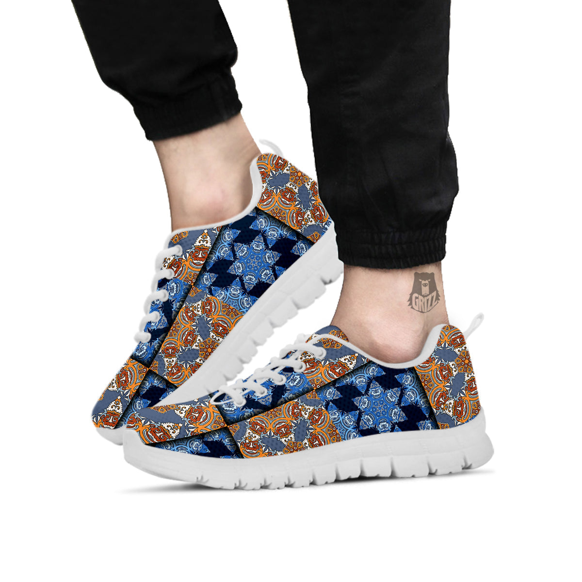 Patchwork Floral Vintage Print Pattern White Sneaker-grizzshop