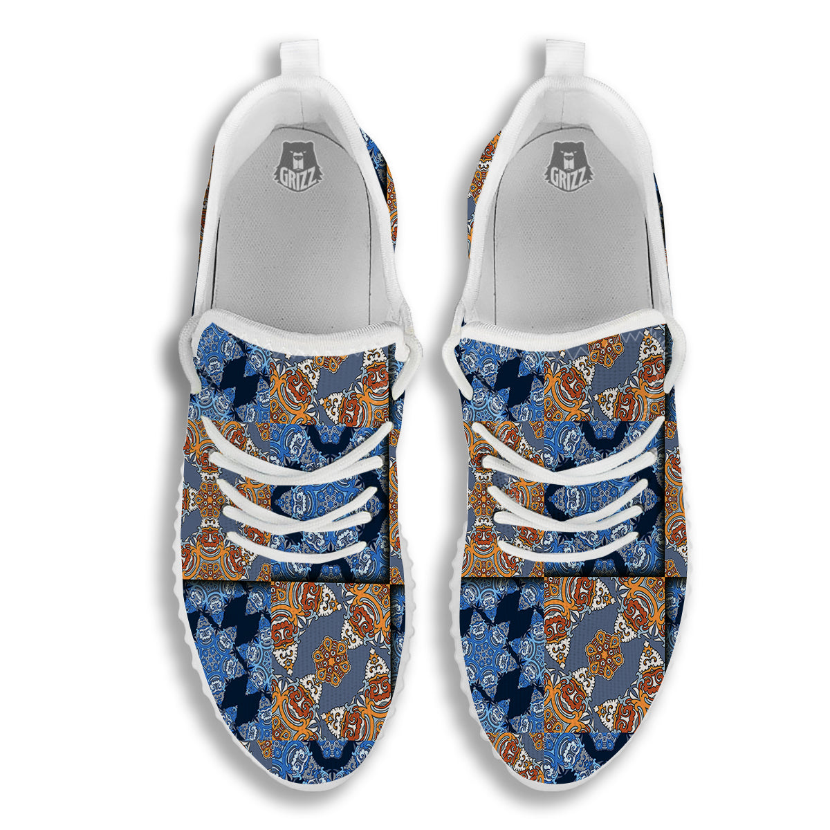 Patchwork Floral Vintage Print Pattern White Walking Shoes-grizzshop