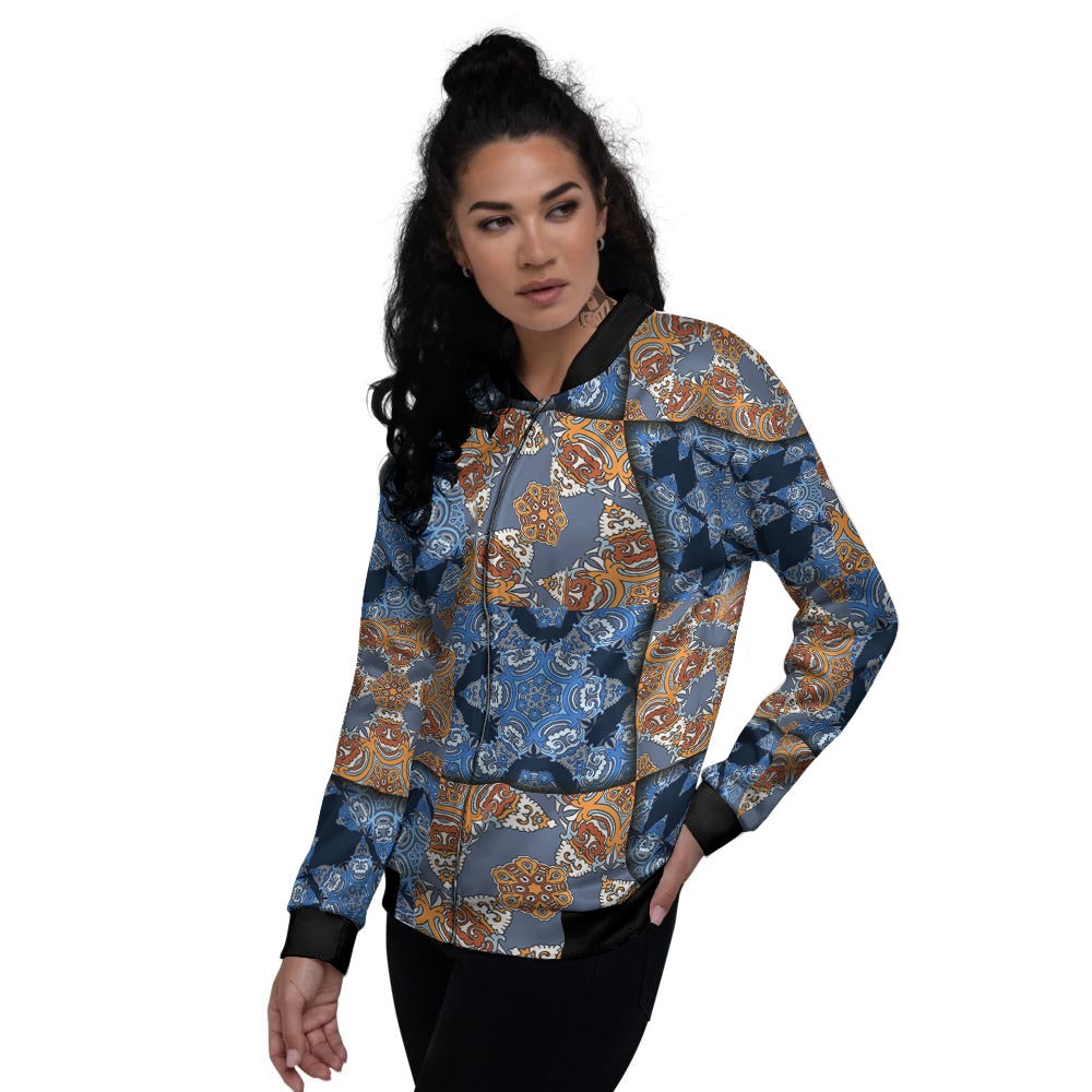 Patchwork Floral Vintage Print Pattern Women's Bomber Jacket-grizzshop