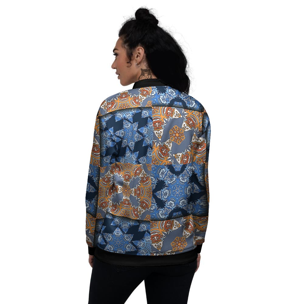Patchwork Floral Vintage Print Pattern Women's Bomber Jacket-grizzshop