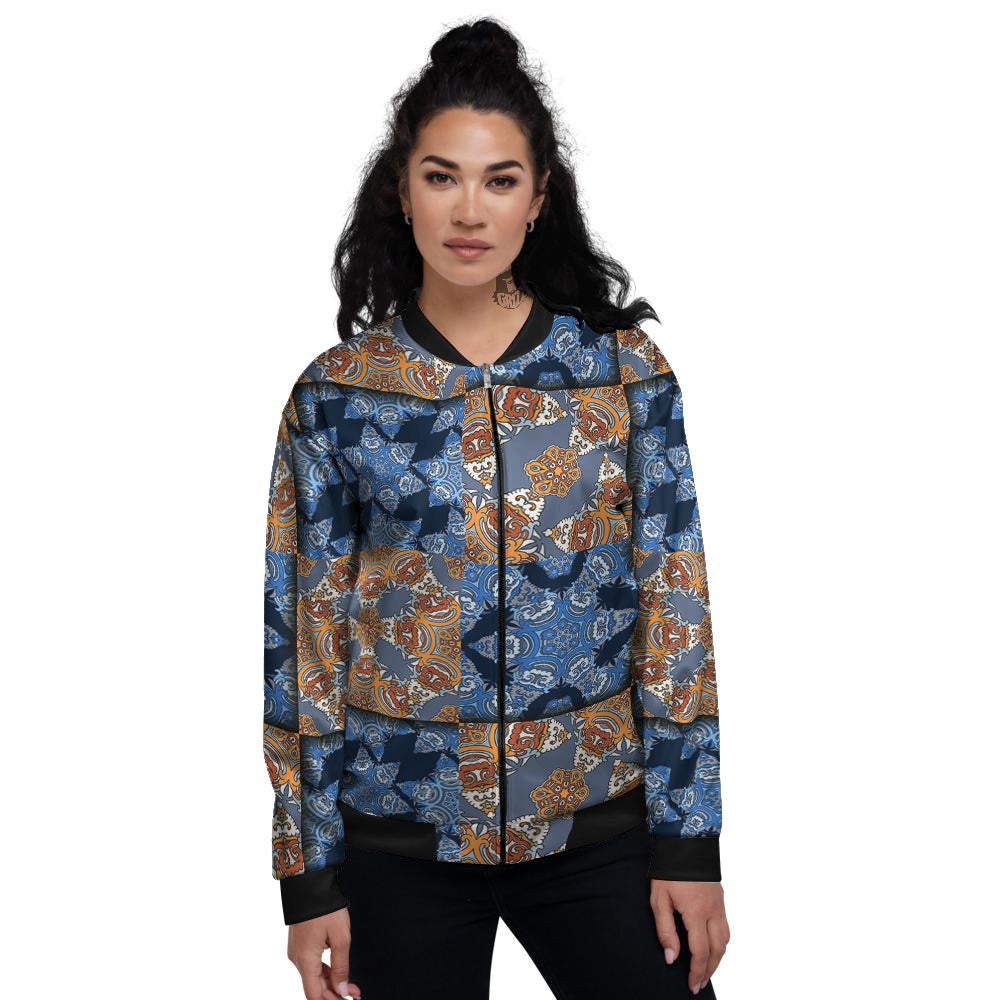 Patchwork Floral Vintage Print Pattern Women's Bomber Jacket-grizzshop