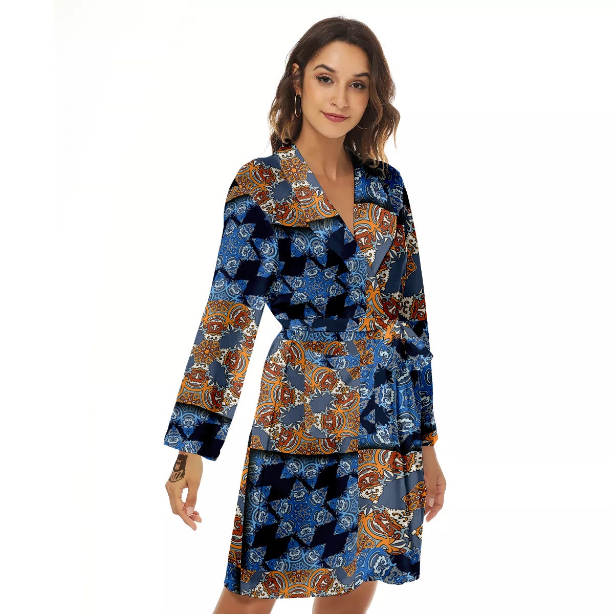 Patchwork Floral Vintage Print Pattern Women's Robe-grizzshop
