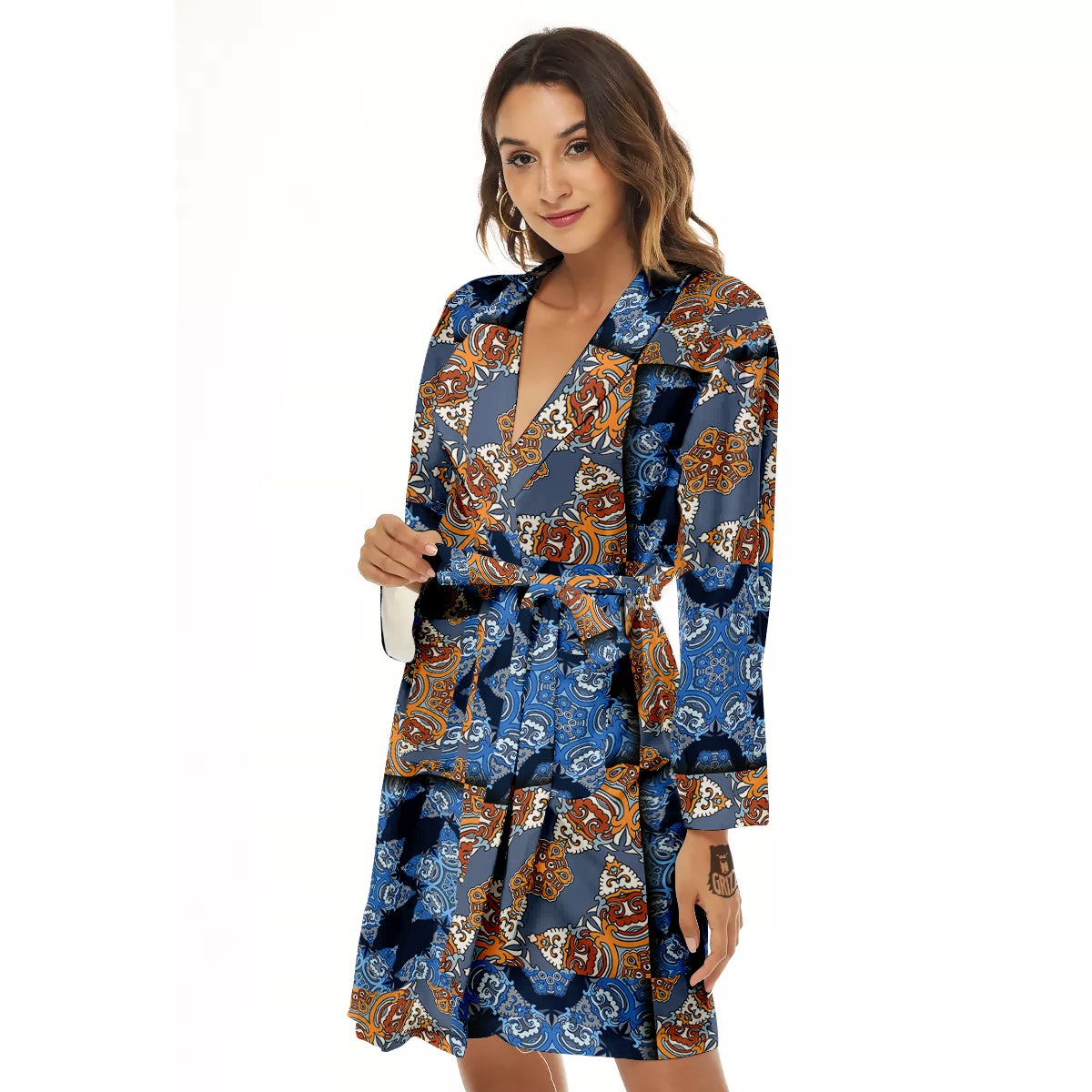 Patchwork Floral Vintage Print Pattern Women's Robe-grizzshop