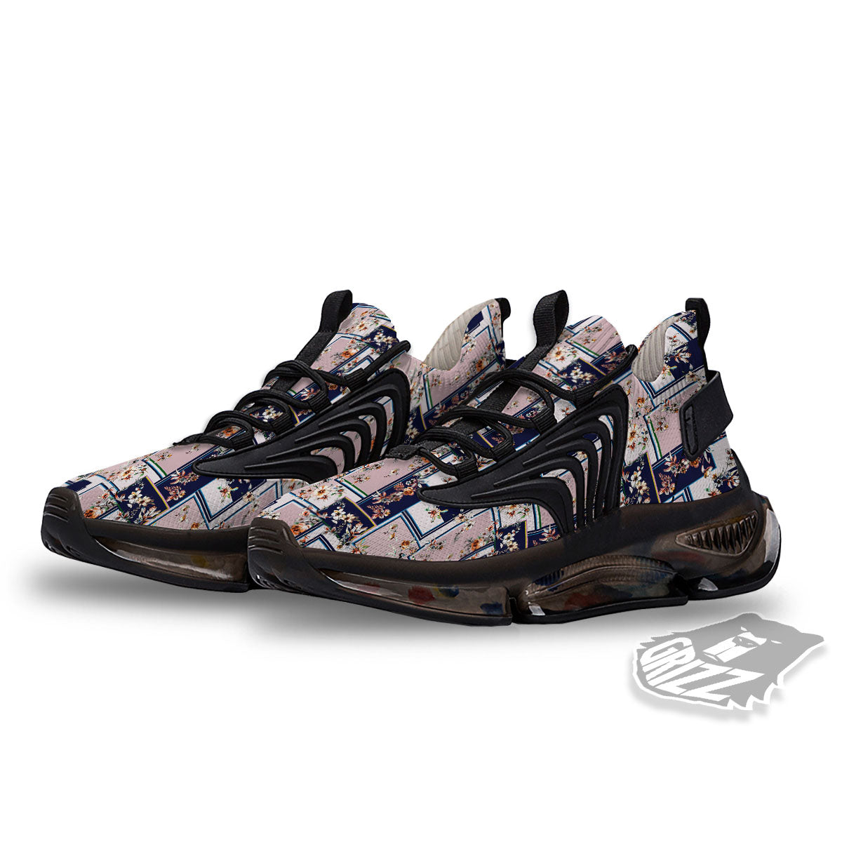 Patchwork Flower Vintage Print Pattern Black Gym Shoes-grizzshop