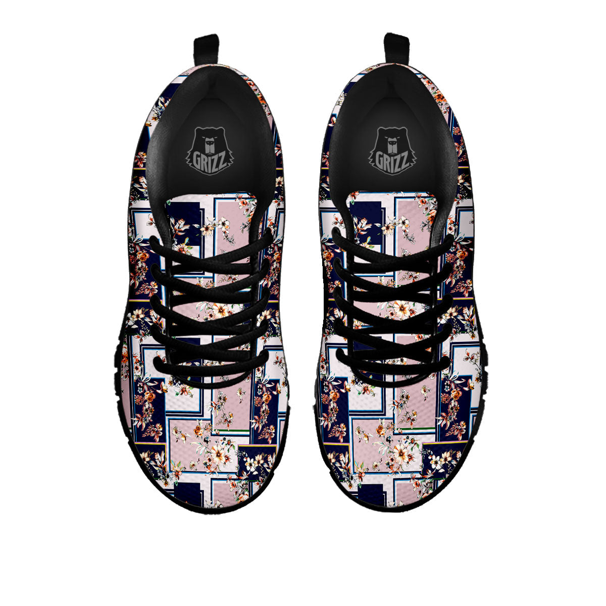 Patchwork Flower Vintage Print Pattern Black Sneaker-grizzshop