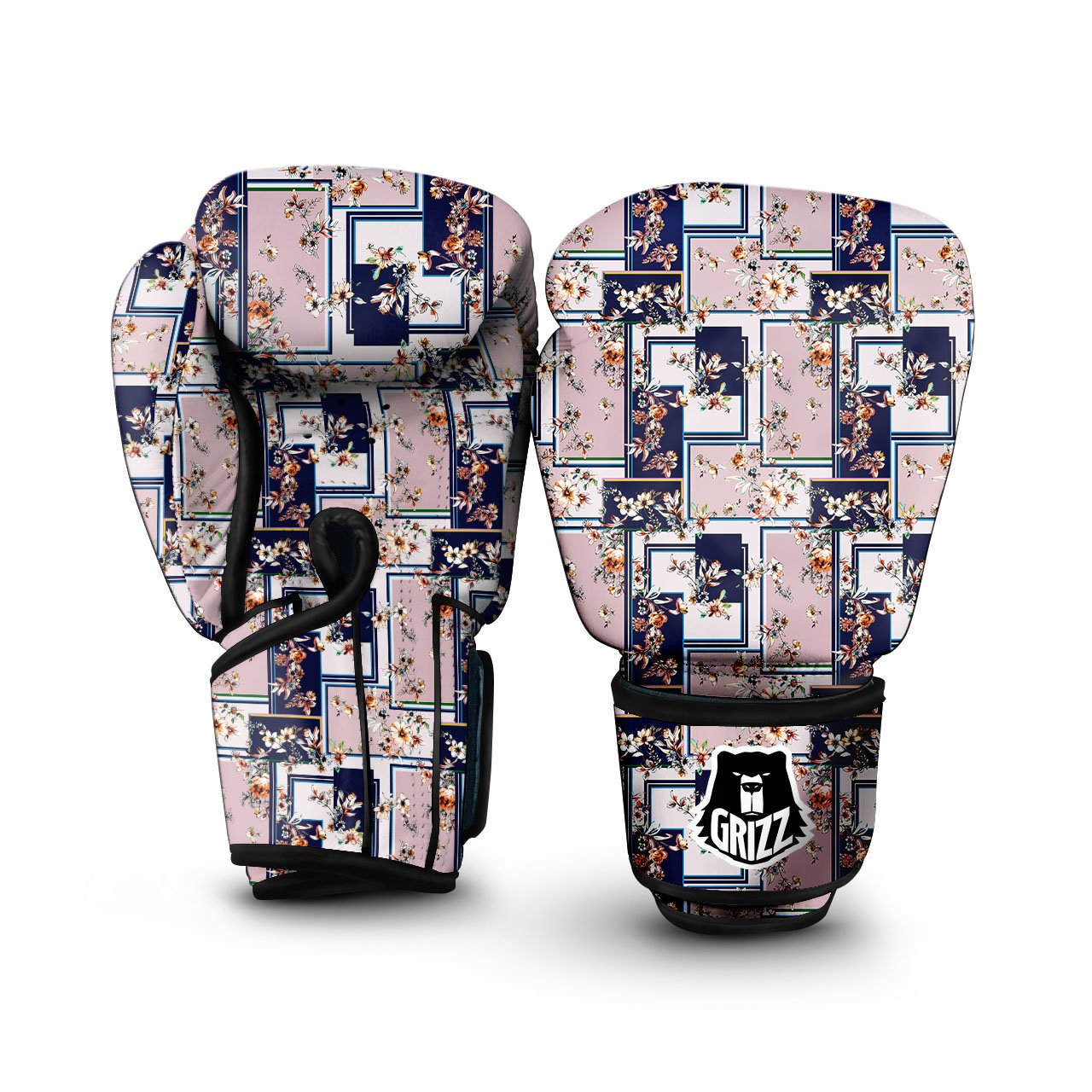 Patchwork Flower Vintage Print Pattern Boxing Gloves-grizzshop