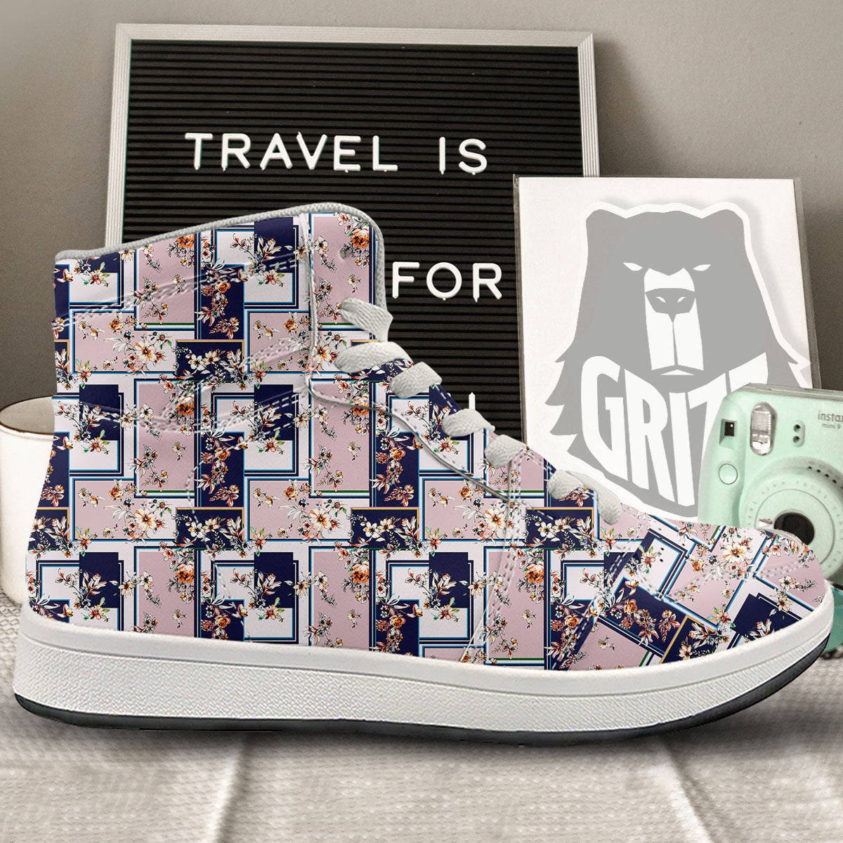 Patchwork Flower Vintage Print Pattern High Top Sneakers-grizzshop