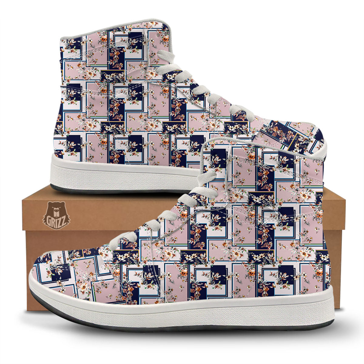 Patchwork Flower Vintage Print Pattern High Top Sneakers-grizzshop