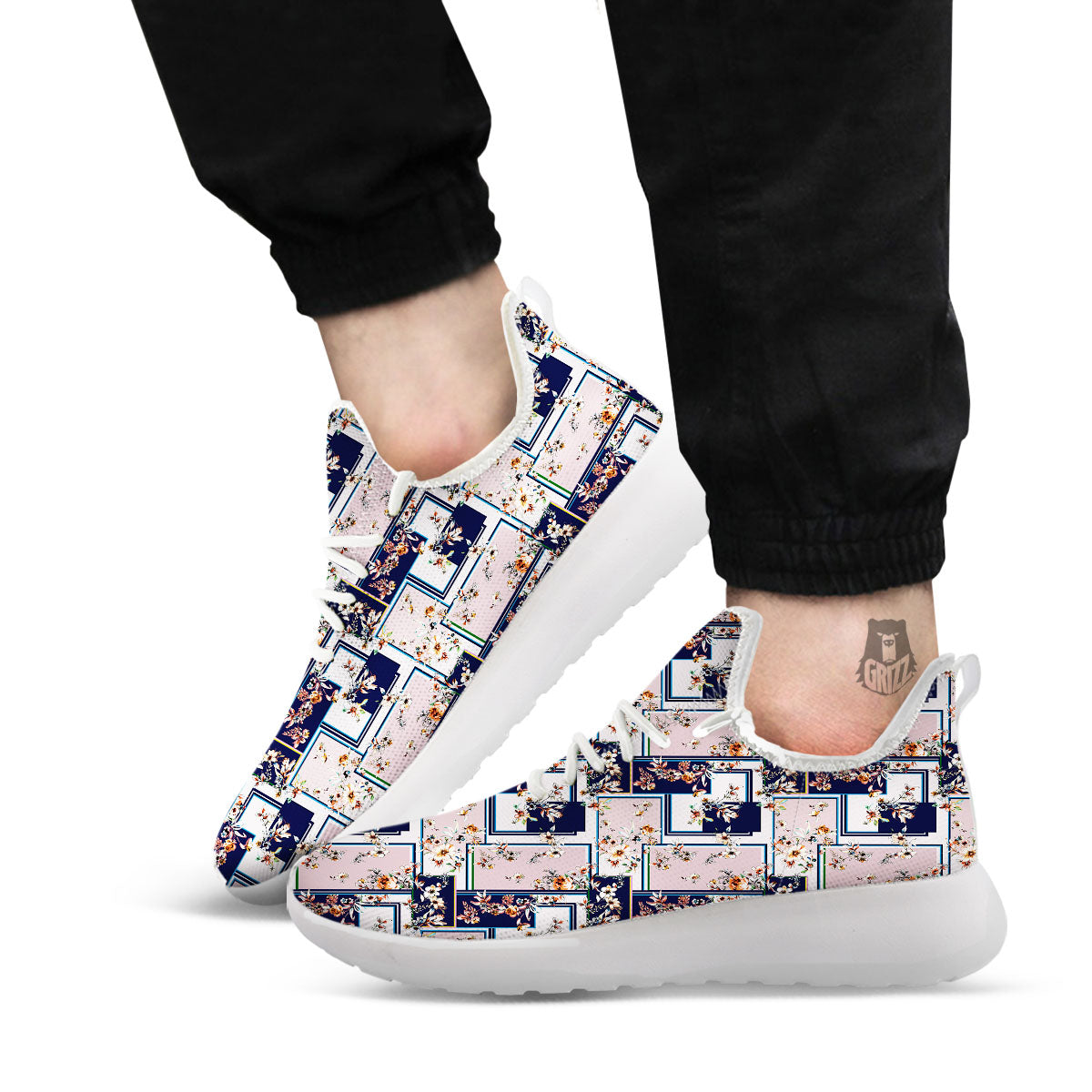 Patchwork Flower Vintage Print Pattern White Athletic Shoes-grizzshop