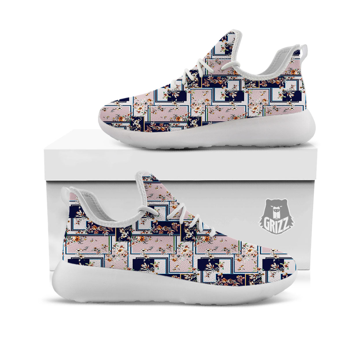 Patchwork Flower Vintage Print Pattern White Athletic Shoes-grizzshop