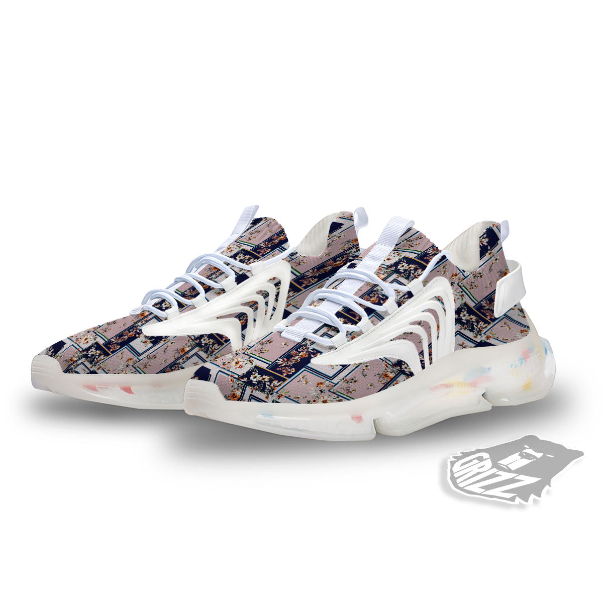 Patchwork Flower Vintage Print Pattern White Gym Shoes-grizzshop