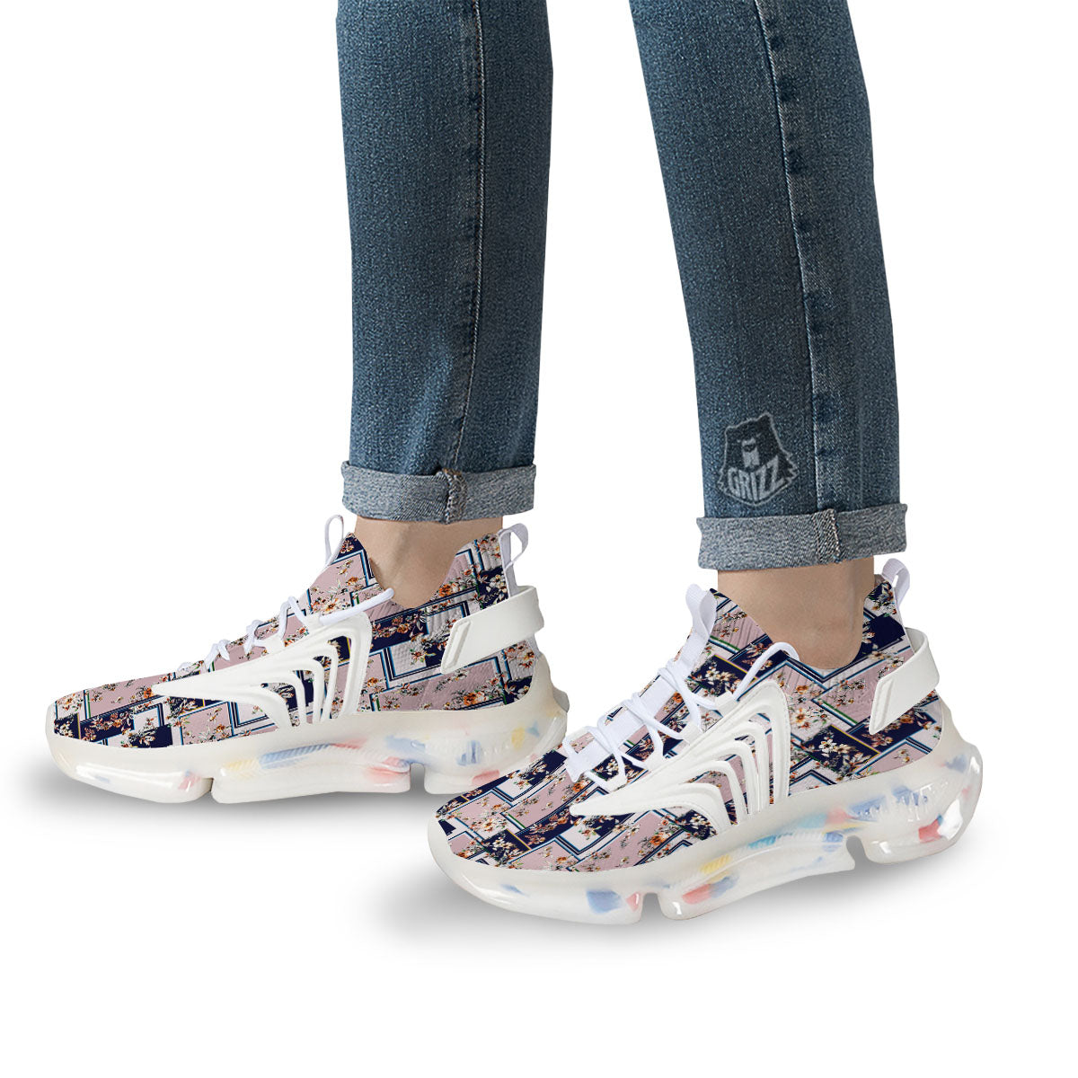 Patchwork Flower Vintage Print Pattern White Gym Shoes-grizzshop