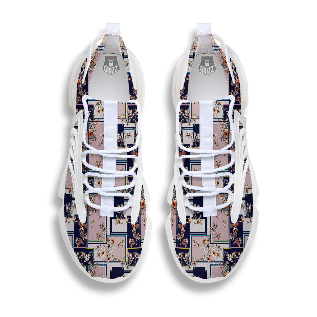 Patchwork Flower Vintage Print Pattern White Gym Shoes-grizzshop