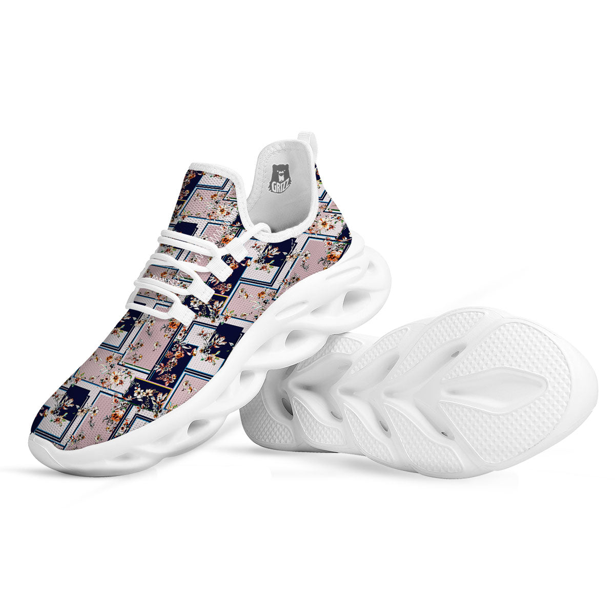 Patchwork Flower Vintage Print Pattern White Running Shoes-grizzshop