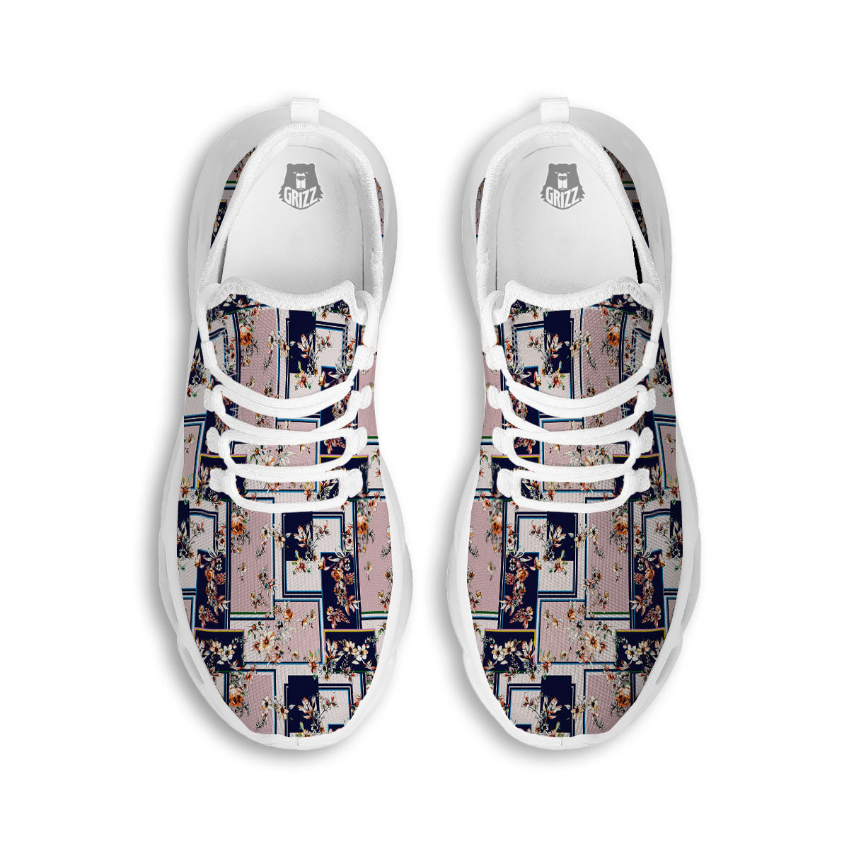 Patchwork Flower Vintage Print Pattern White Running Shoes-grizzshop