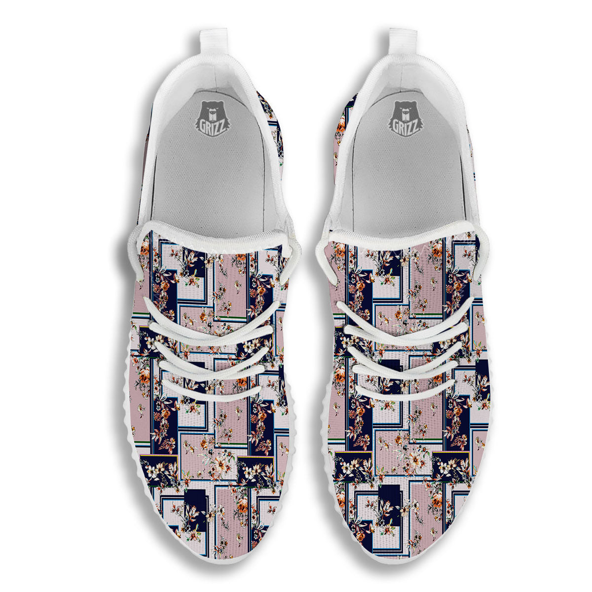 Patchwork Flower Vintage Print Pattern White Walking Shoes-grizzshop