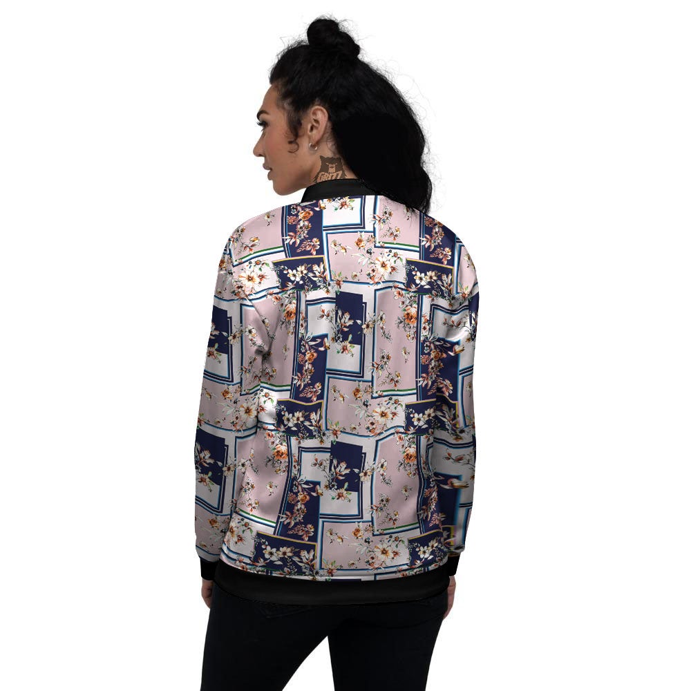 Patchwork Flower Vintage Print Pattern Women's Bomber Jacket-grizzshop
